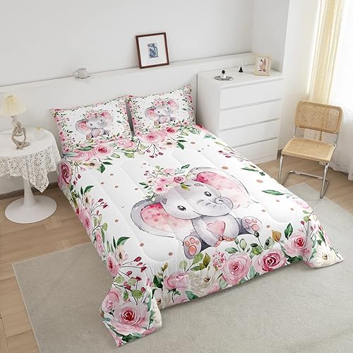 Miniatura 3 de Juego de ropa de cama de elefante para niñas y niños, bonito juego de edredón de animales salvajes, decoración de habitación, juego de edredón con