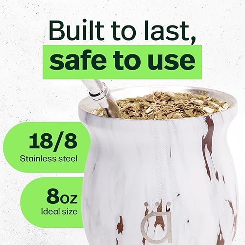 Vista 6 de Kalmateh Yerba Mate - Juego de calabaza tradicional y moderna, incluye popote de filtro Bombilla y cepillo de limpieza, acero inoxidable de doble