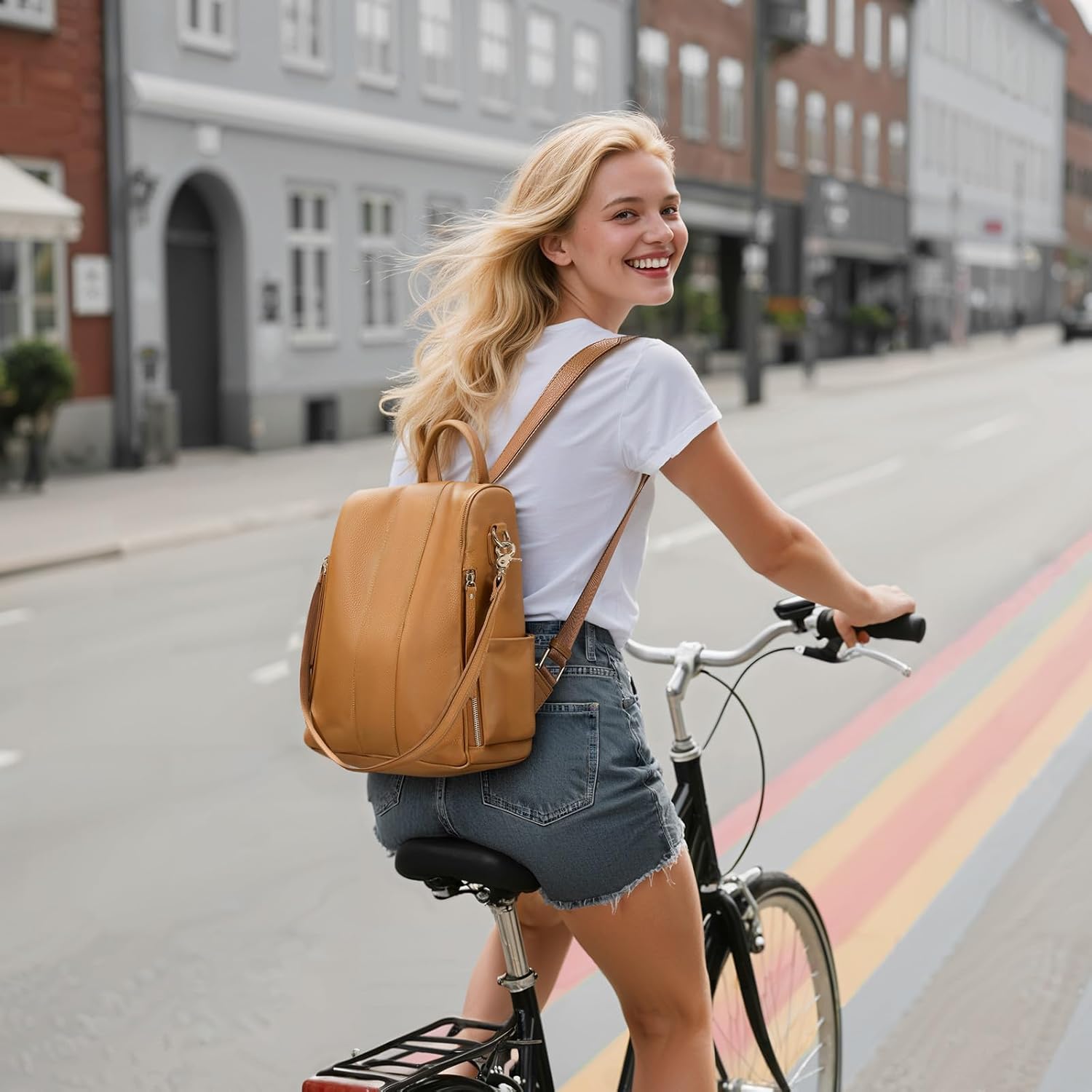 Leather Backpack Purses, Anti-theft Genuine Leather Backpack Bags for Women, Large Capcacity Fashion Convertible Shouler Bags for School Travel Daily - Image 2