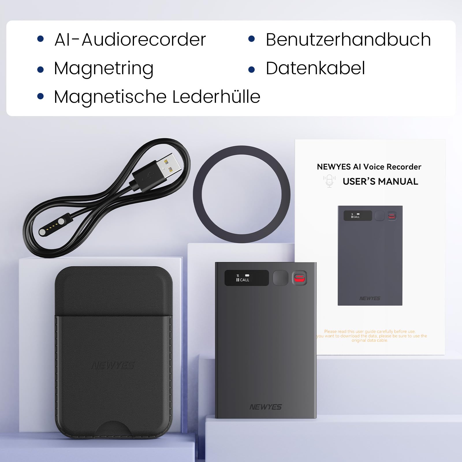 NEWYES Ailog KI Digitales Diktiergerät mit dedizierter App,Transkribieren und Zusammenfassen,35 Stunden Akkulaufzeit,64 GB Speicher für Meetings,Vorlesungen,Anrufe,Business,Unterricht