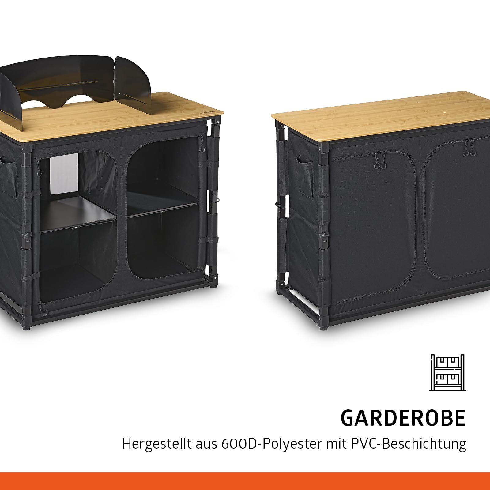 Campout Küchenzeile - 100 x 49 x 82,5 cm - Faltbare Campingküche - Outdoor Küche - Zusammenklappbare Campingschrank - Klappbar mit Stauraum - Platz für Gasflasche - Inkl. Tragetasche - Bambus