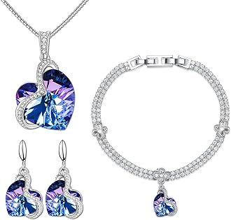 Menton EzilCharming Crystal Jewelry Sets For Women 18K White Gold Plating Bracelet Necklace And Earrings Sets For Wife Girlfriend Or Mothers Idea Gift For Mother's day