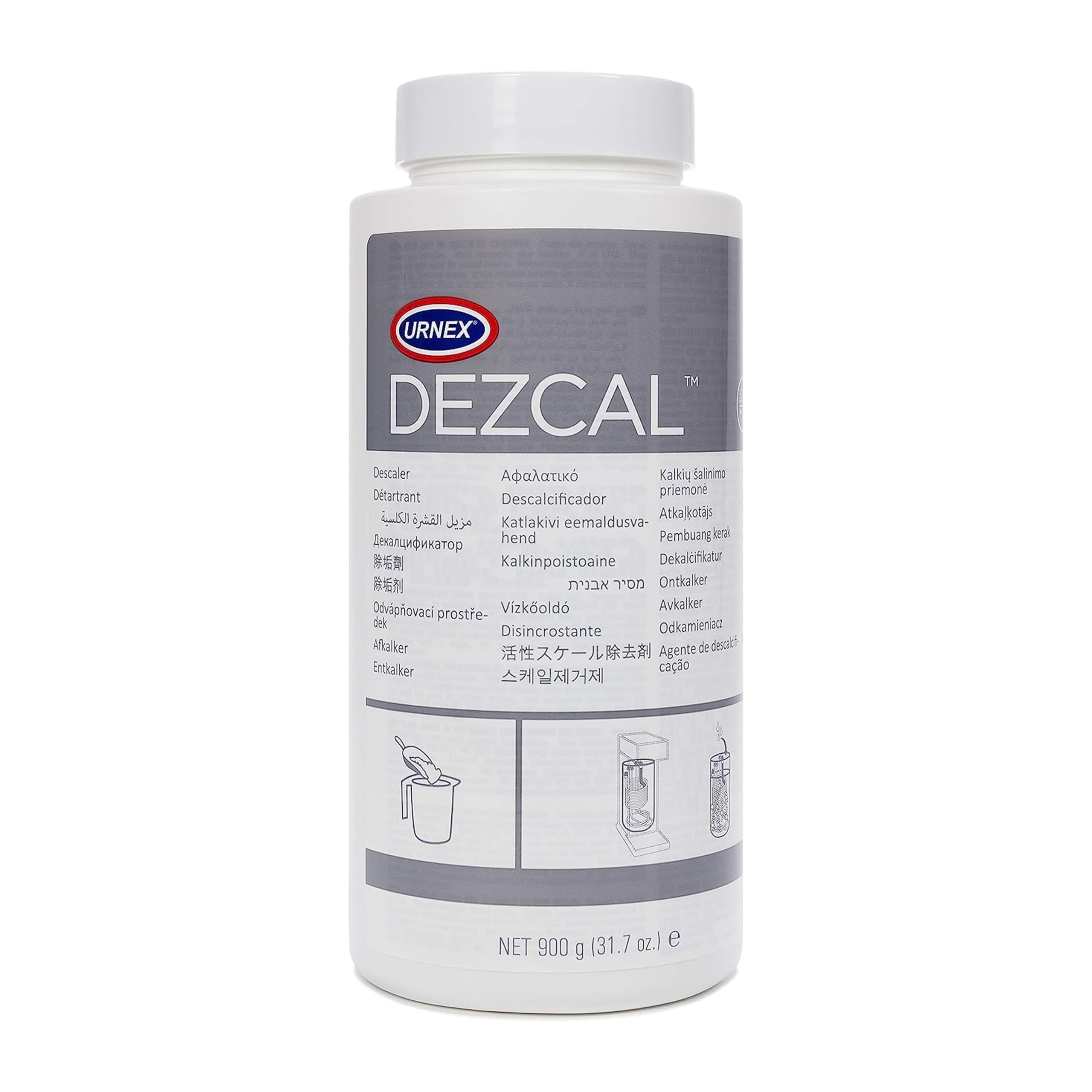 Urnex Dezcal Coffee and Espresso Machine Descaler Activated Scale Remover - 900g Bottle - Fast Effective Descaling Of Boilers and Heating Elements Faucets Spray Heads Milk Systems