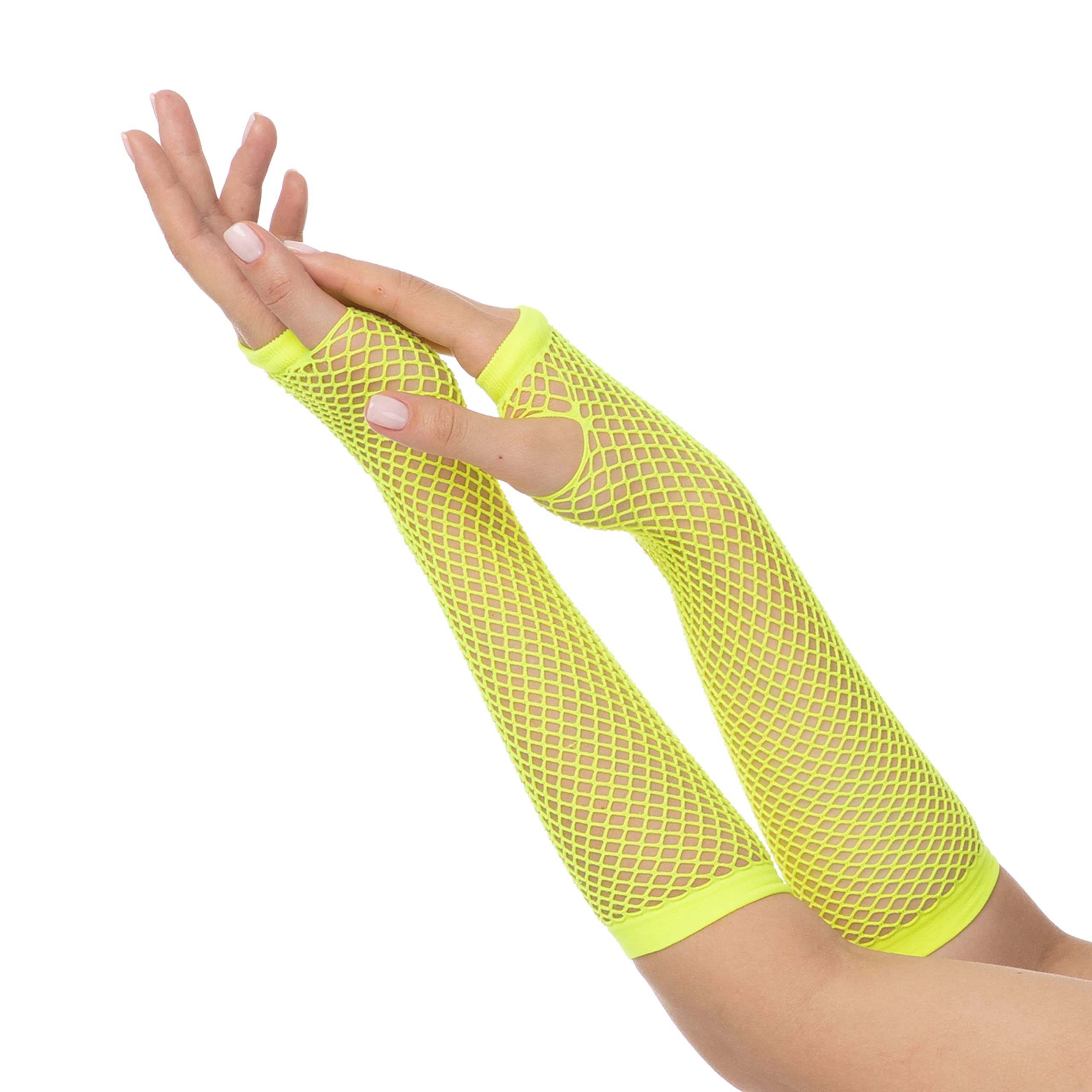Stylex Party Unisex Neon Yellow Long Fishnet Gloves Fingerless Party Fancy Dress Rave Tutu 1980S Hen Night (Neon Yellow)