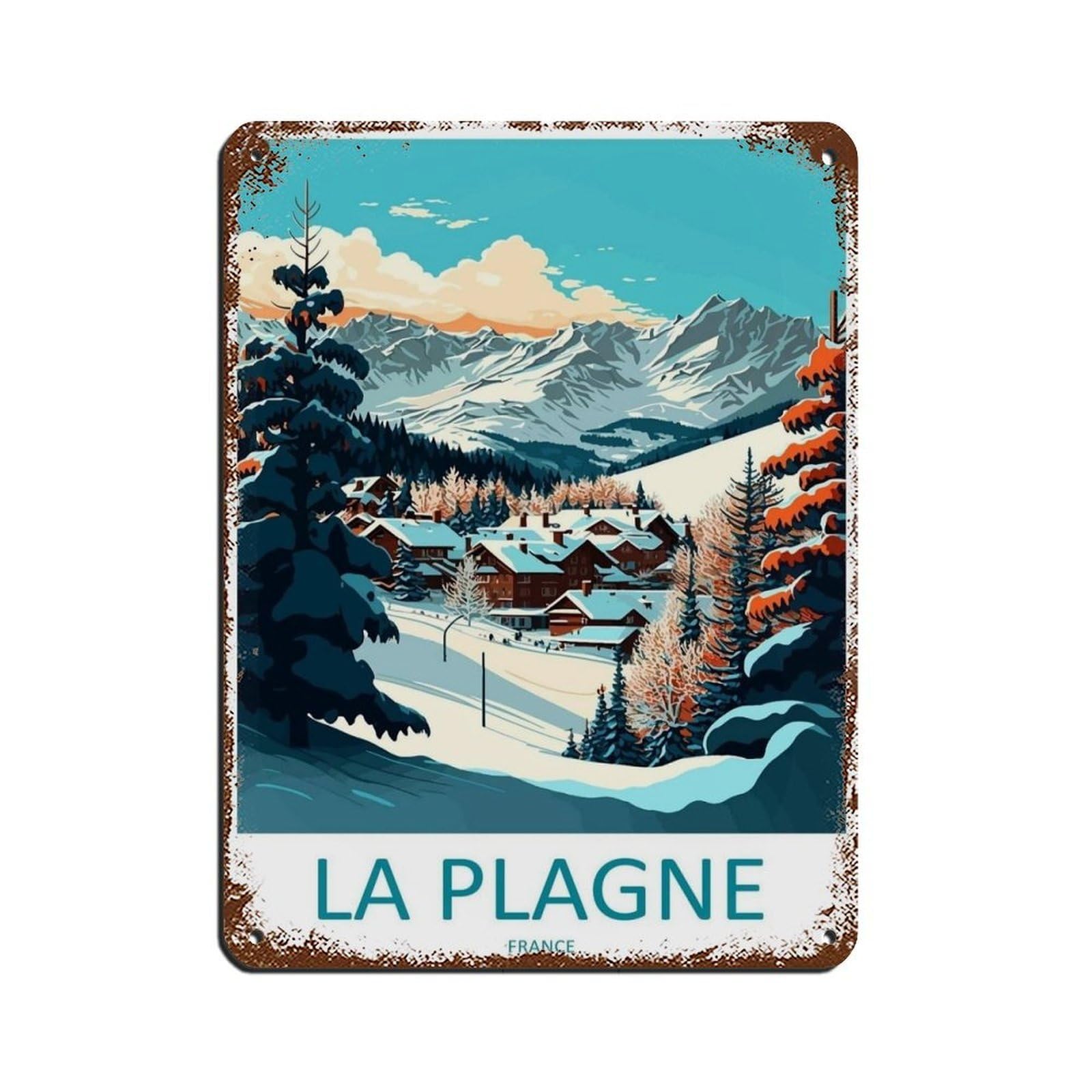 La Plagne Travel Art Ski Art Gift (61) Tin Sign Vintage Metal Pub Club Cafe Bar Home Wall Art Decoration Poster Retro 12x16inch(30x40cm)