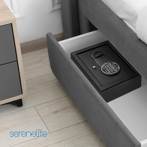 Miniatura 7 de Serenelife Caja fuerte de seguridad de acero con cajón de escritorio con teclado electrónico  Caja de seguridad antirrobo  Guarda efectivo, joyas,