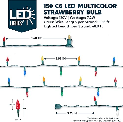Miniatura 4 de Joiedomi C6 Luces LED de Navidad para exteriores, 150 unidades, luces de árbol de Navidad de fresa, 48.8 pies, tira de luces conectables con facetas