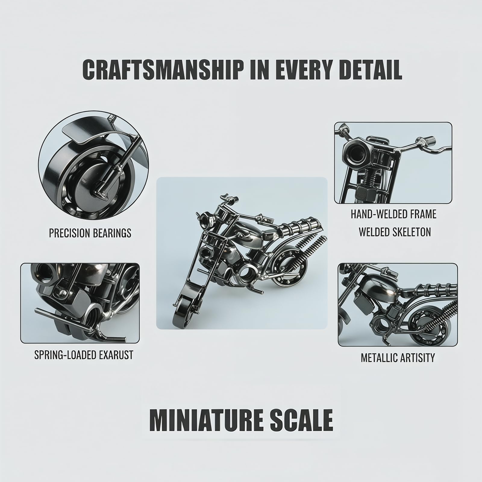 Modèle de Moto, Ferro Moto Modello, Modello di Motocicletta in Ferro Creativo Retrò, per Oggetti di Scena Fotografici, Collezione D'arte, Decorazione Desktop (Argento)