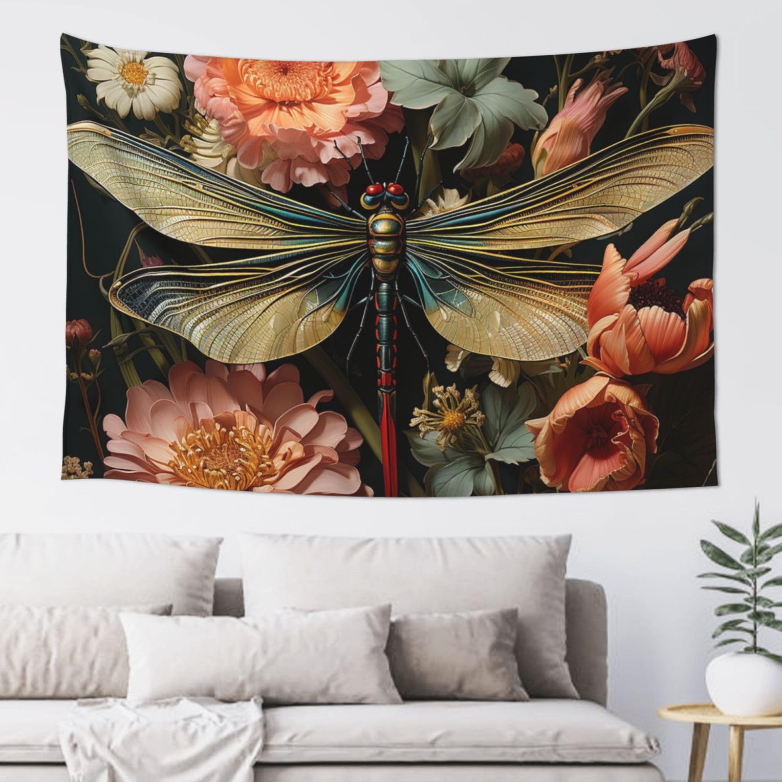 QLDETUPWLX Tapestry 152x102 cm Wall Hanging for Living Room Dragonflies and Flowers Tapestries Home Decor Soft Aesthetic Tapestries Hanging Decor Blanket Wall Tapestry for Bedroom Dorm Indoor Outdoor