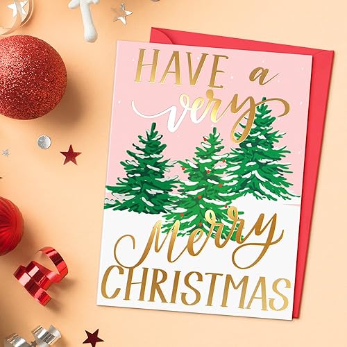 Miniatura 6 de Sweetzer & Orange Juego de tarjetas de Navidad  24 tarjetas navideñas de lámina dorada con sobres rojos  6 diseños surtidos en caja para un fácil