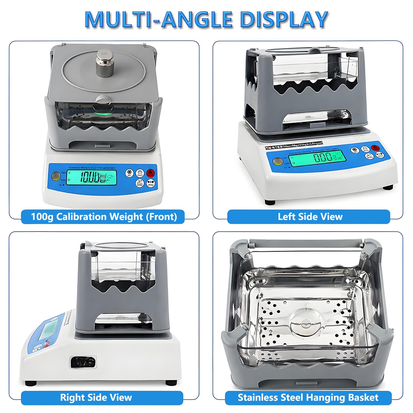 Densimetro Elettronico per Solidi, Alta Precisione 0,001 G/Cm³, Display LCD, Strumento per la Misurazione della Densità di Plastica e Gomma, Apparecchiatura di Test della Densità 600g