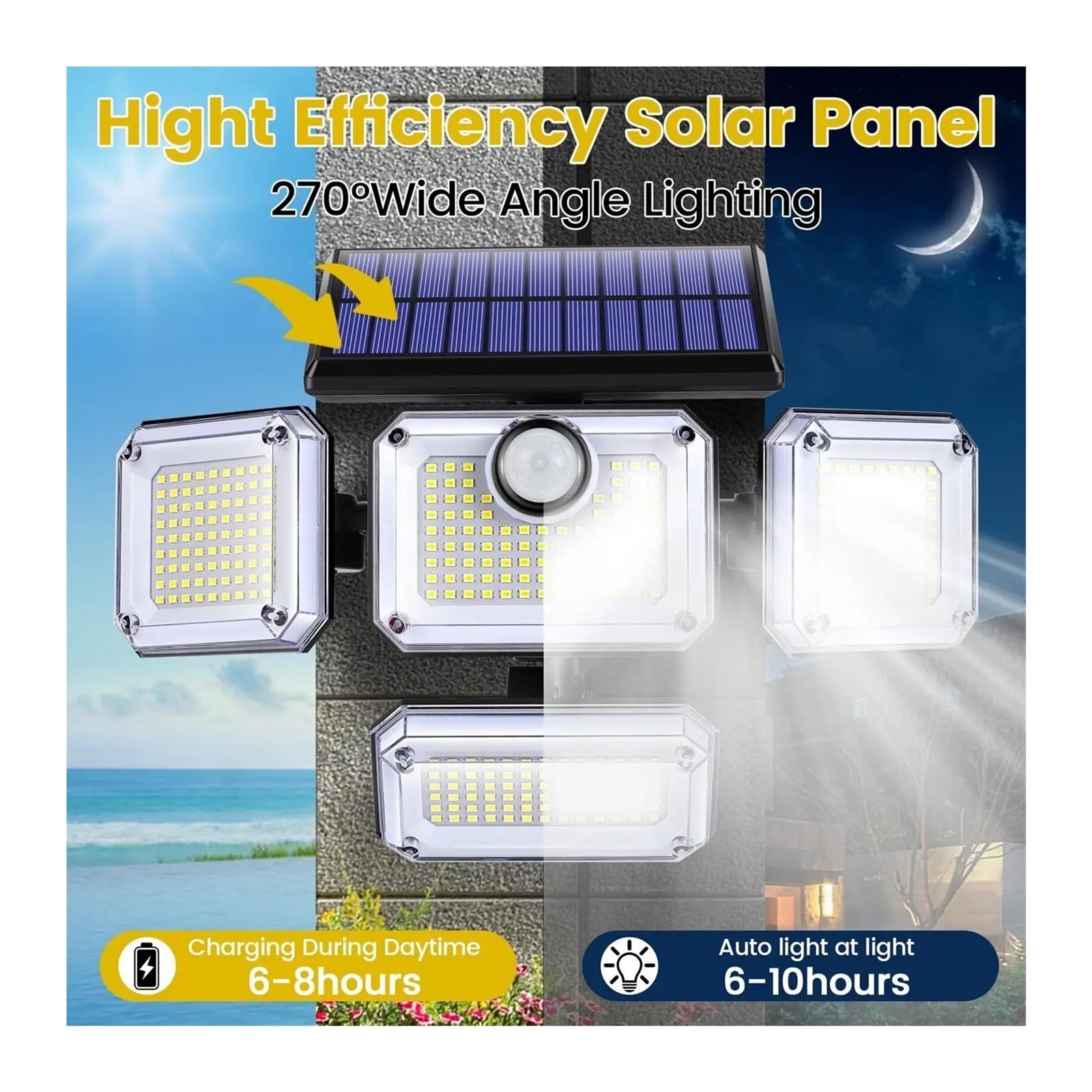 Lampa solarna zewnętrzna, Wodoodporna lampa zewnętrzna zasilana energią słoneczną, czujnik ruchu, 2000 LM, 333 LED, lampa uliczna, kinkiet, reflektory do dekoracji ogrodu(333LED integrated)