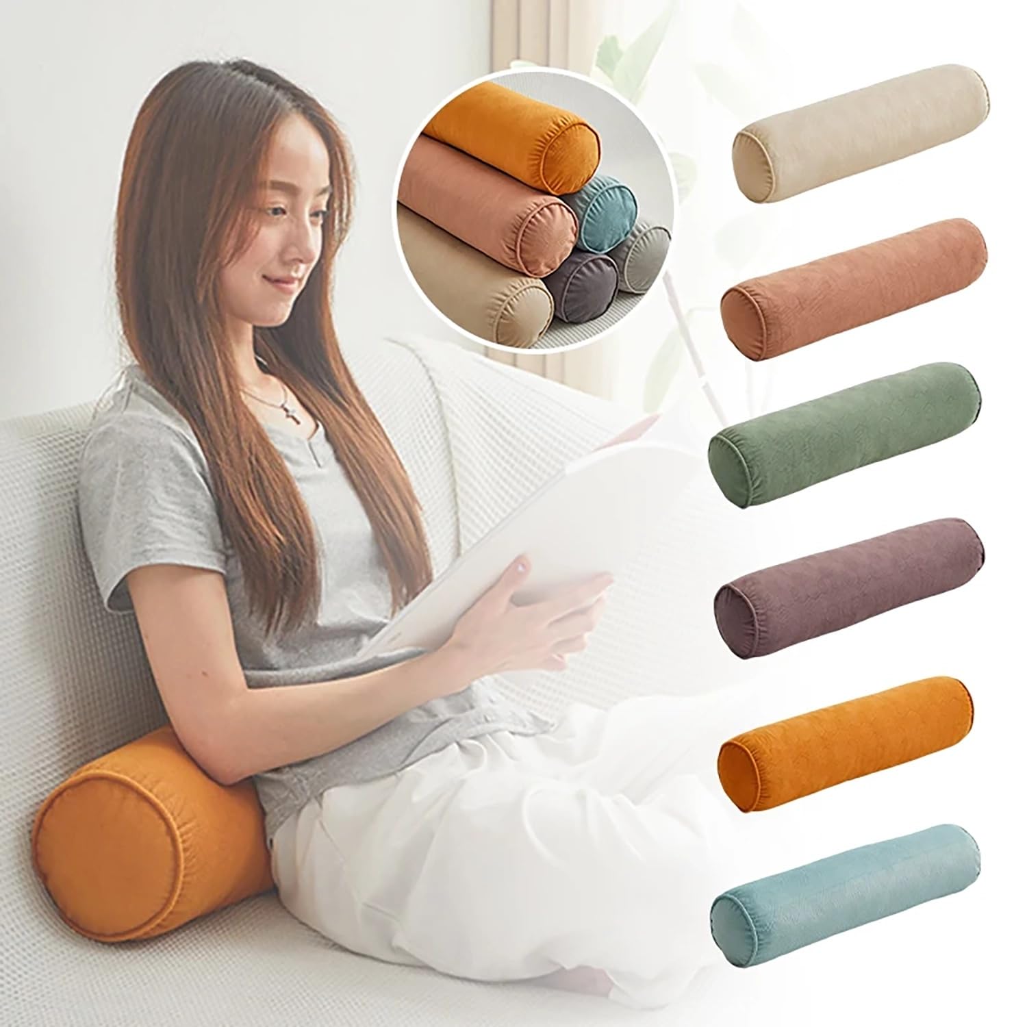 Poduszka pod szyję dla dorosłych, okrągła poduszka pod poduszkę ze zdejmowaną poszewką 20 x 120 cm, idealna do podparcia szyi i pleców, do sypialni i salonu, niebieska