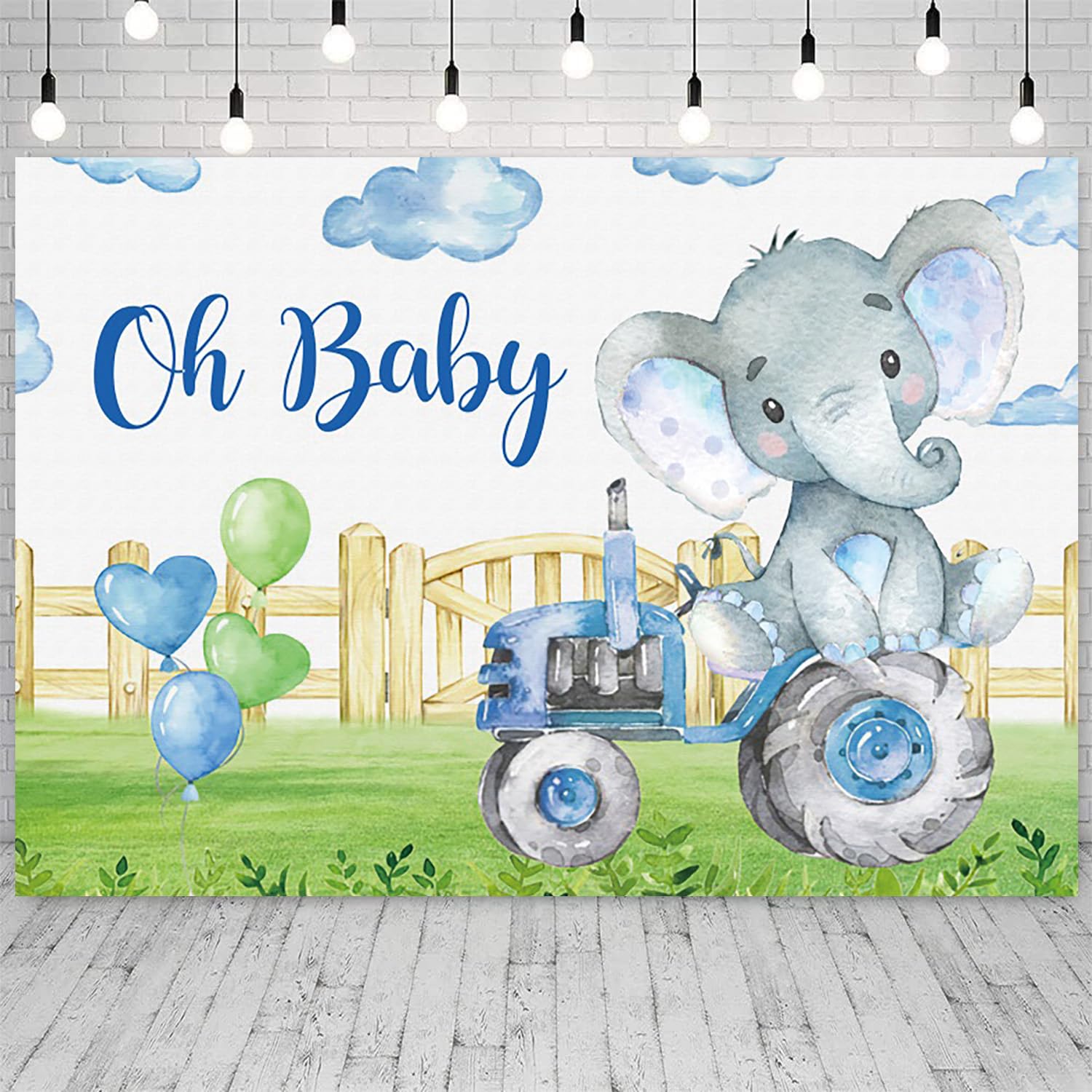 Mocsicka 'Oh Baby Boy' Baby Shower Backdrop - Blue Elephant Theme, 70.8x43.3 Inch Polyester Banner With Rope - View #4