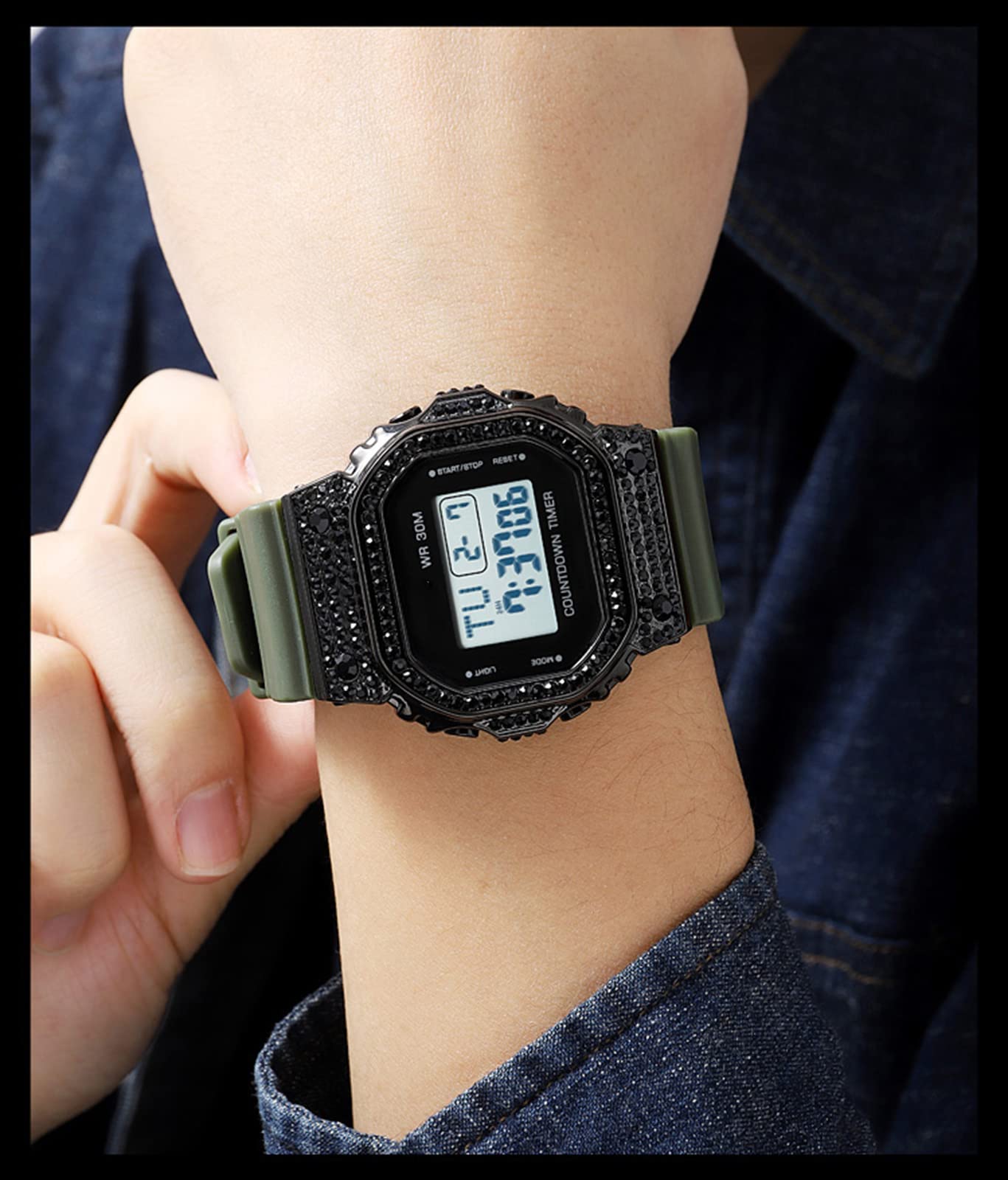 FANMIS Reloj de pulsera para hombre y mujer, casual, con luz de fondo, impermeable, cuadrado, deportivo, digital, electrónico