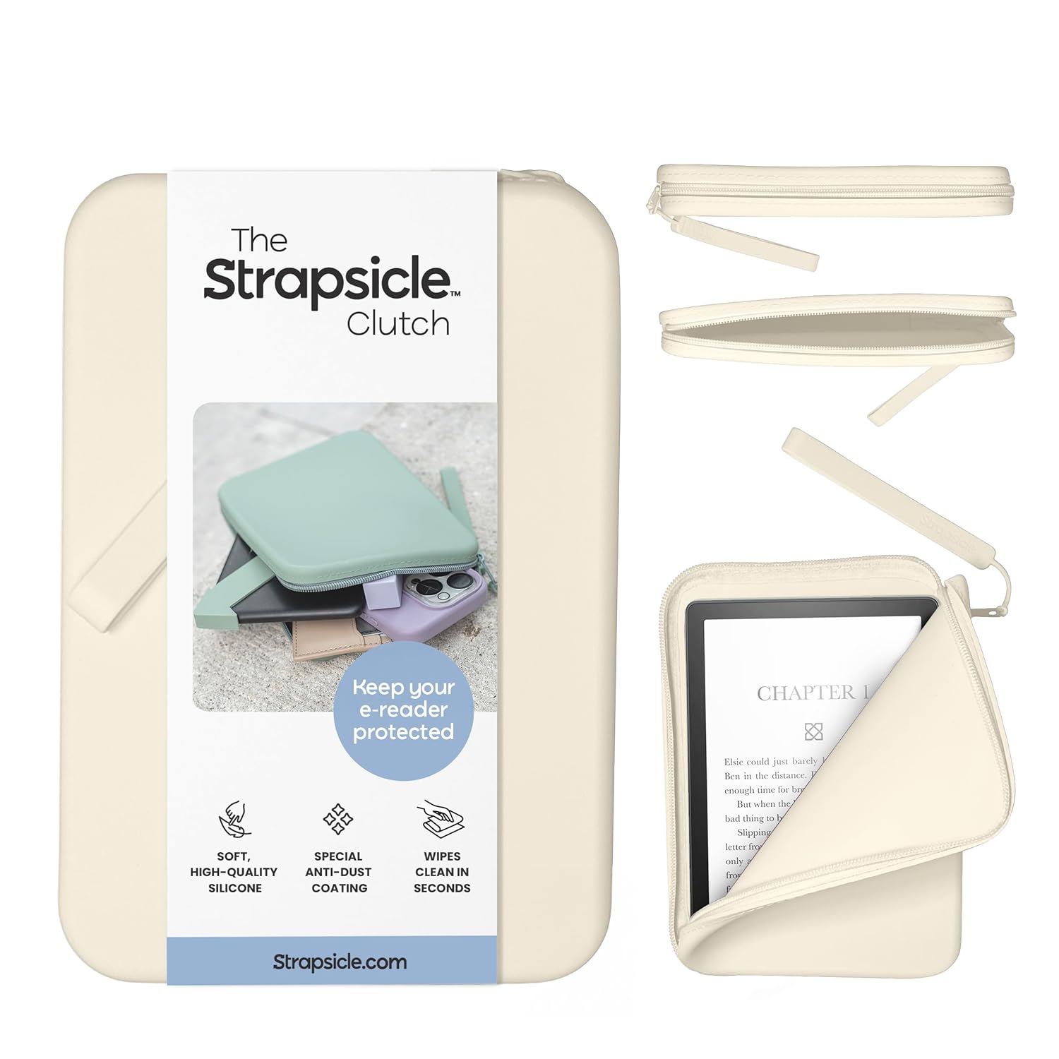 Strapsicle Silicone Clutch for Kindle & E-Readers – Multi-Purpose Bag for Phone, Wallet & Keys – Fits 6.8″–7″ Paperwhite 2024, 6″ Kindles, Kobos, Nook & iPad mini 6 – Anti-Dust Coating – Eggnog Strapsicle Silicone Clutch for Kindle & E-Readers – Multi-Purpose Bag for Phone, Wallet & Keys – Fits 6.8″–7″ Paperwhite 2024, 6″ Kindles, Kobos, Nook & iPad mini 6 – Anti-Dust Coating – Eggnog
