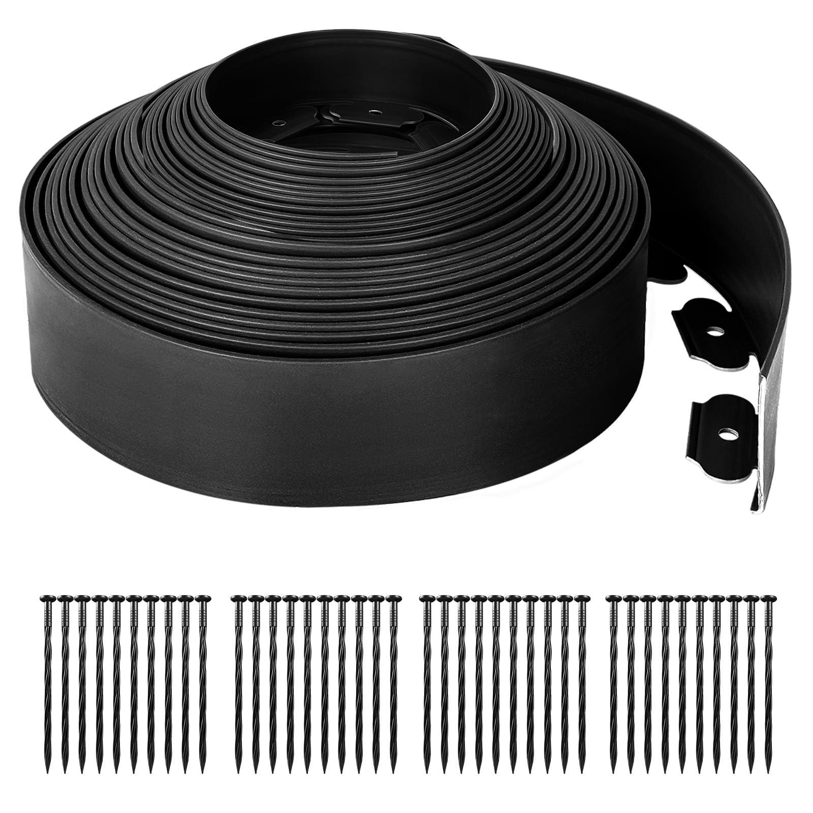 GROWNEER Garden Edging Borders 20m Landscape Edging Extra Tall 10cm High with 80pcs Stakes No Dig Garden Border Lawn Edging Mini Plastic Fence for Flowerbeds Grass (Black)