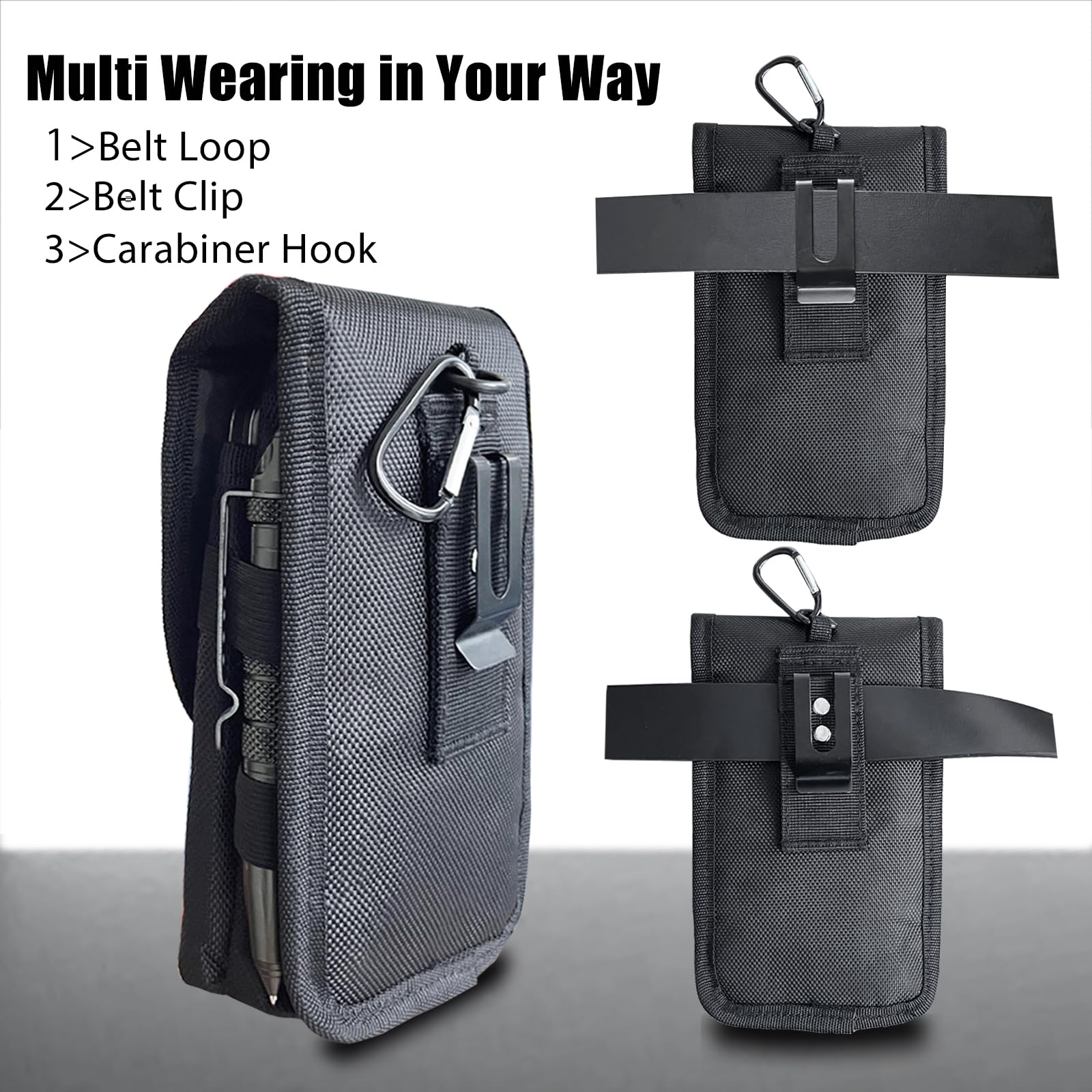 Nylon Dual Phone Holster Cellphone Belt Case Holder Mens Belt Pouch With Clip, Belt Loop Pouch Bag 2 Zipper Pockets - View #7