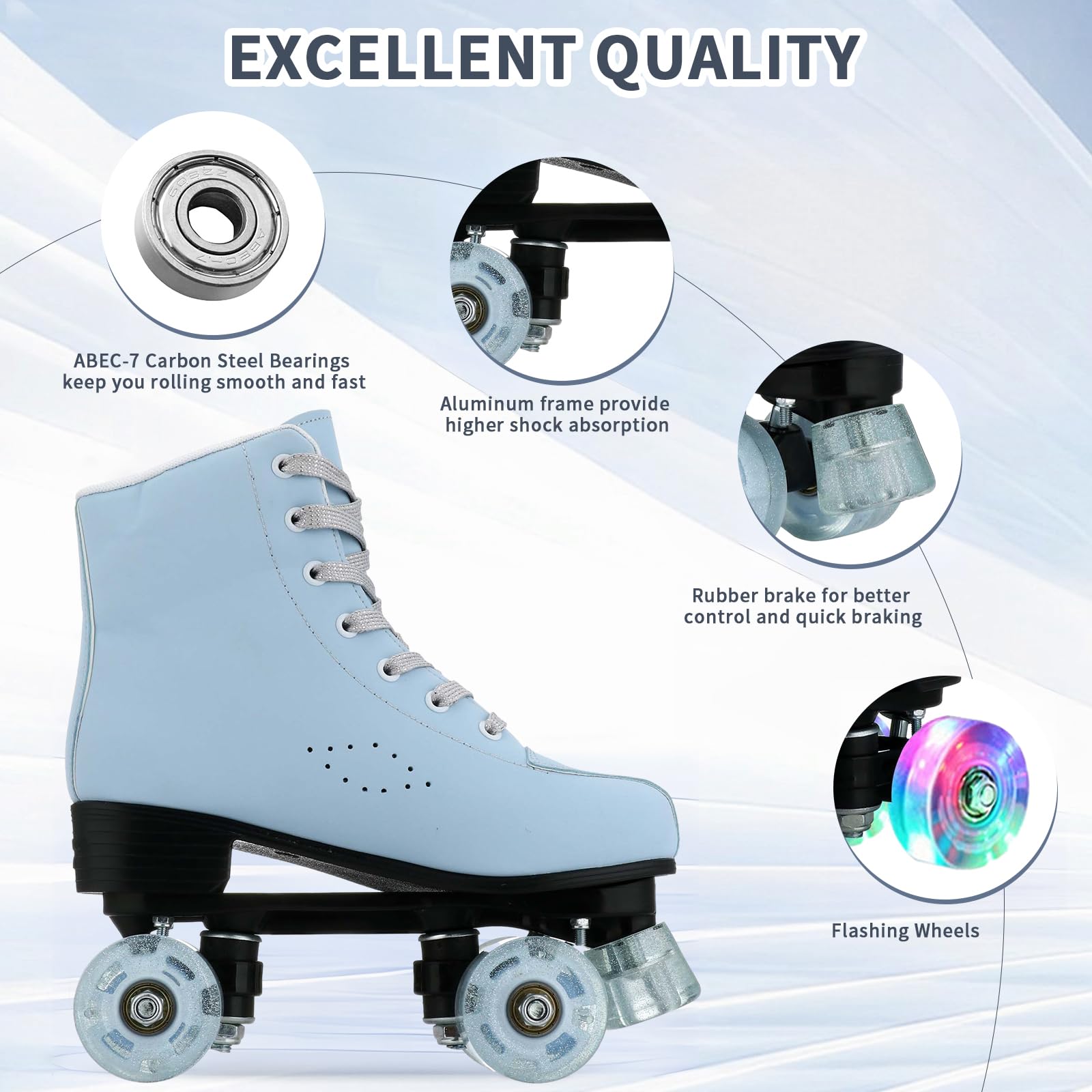 Silvertree Patins à roulettes pour femme en cuir synthétique, patins à quatre roues, patins à roulettes brillants avec sac de transport pour fille (pointure femme et homme 38)