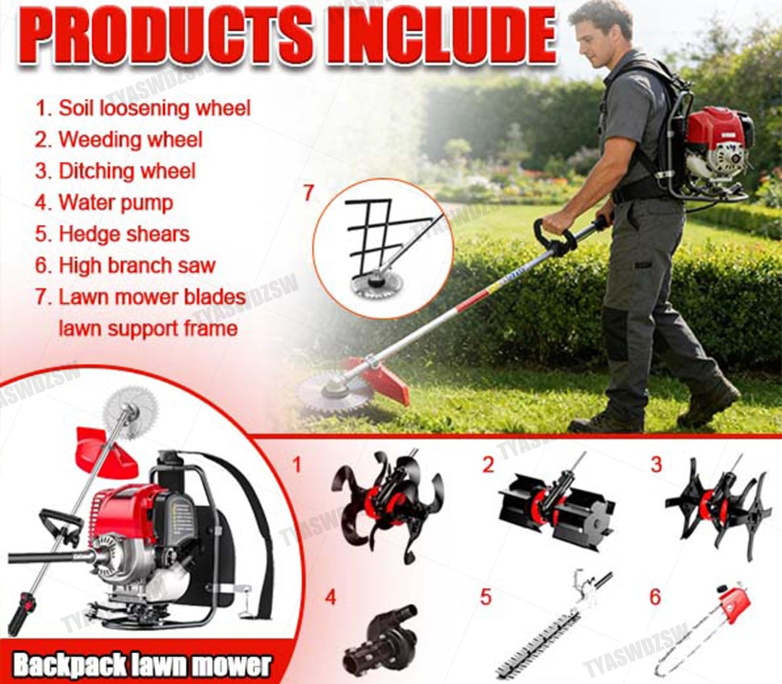 Cortabordes De Mochila De Alta Potencia 1000W 4 Tiempos, Motor A Gasolina 35.8CC 1.4HP para Siega Rápida, Bajo Nivel De Ruido, Bajo Consumo, Herramienta Profesional Jardín