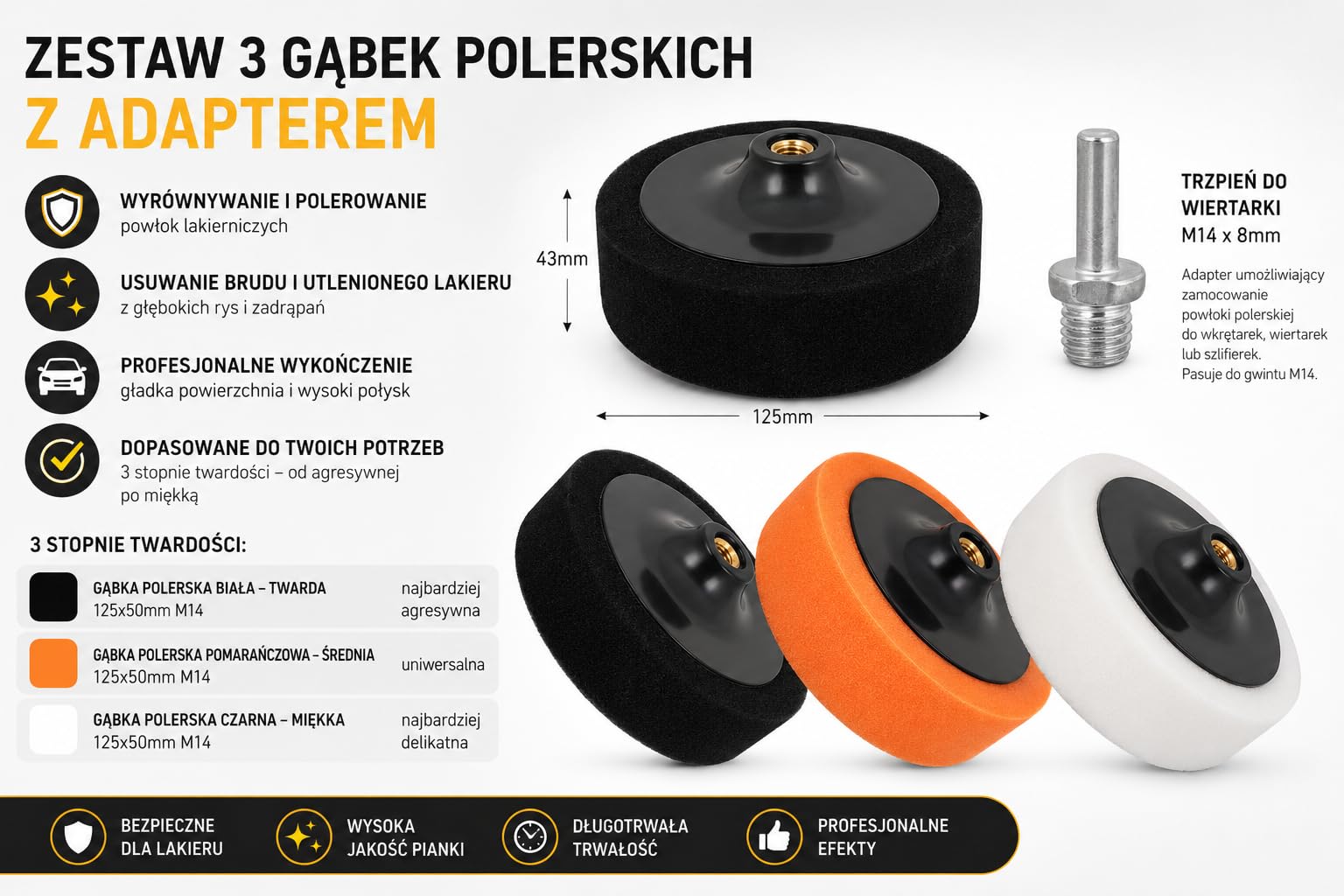 Gąbki Polerskie 125 mm Zestaw 3 Szt Pady Polerskie Do Wiertarki I Szlifierki