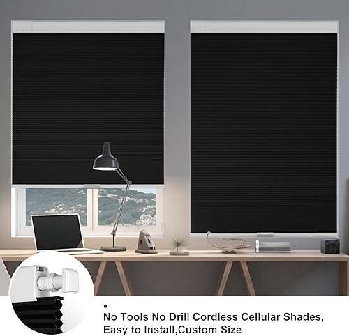 Miniatura 3 de Persianas sin herramientas sin taladrar para ventanas, persianas celulares opacas modernas, sin cordones, persianas de panal de abeja, fáciles de