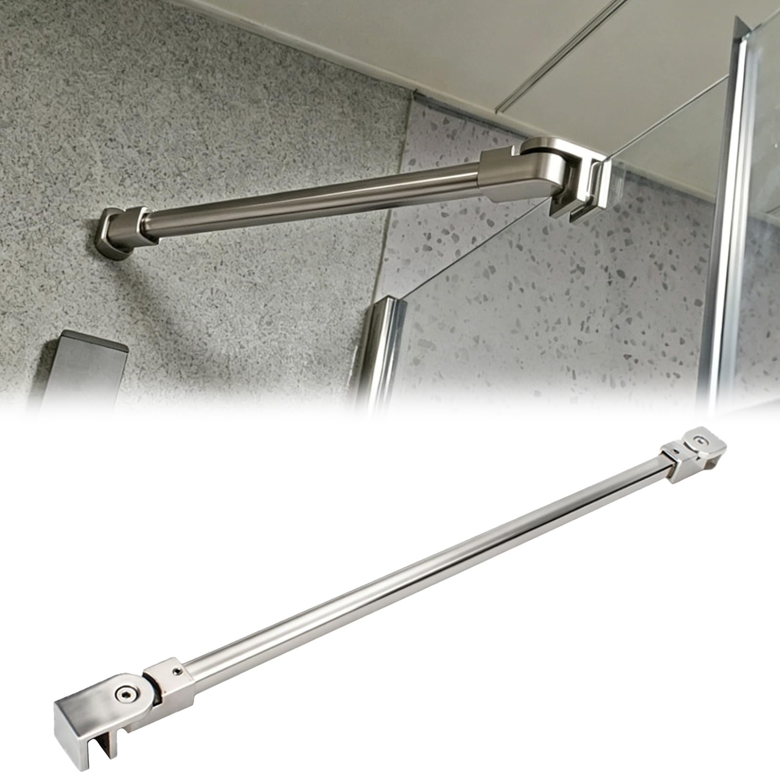 Zjkxjh Single-Clip Silver Frameless Glass Stabilizer Bar Frameless Shower Glass Stabilizer Bar, Bathroom Glass Fixed Support Arm For 3/10" To 1/2" Thick, Fixed Panel Support Rod(,50Cm/19.7In)