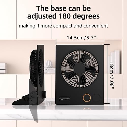 Miniatura 5 de Ventilador de escritorio pequeño, ventilador de mesa USB VEMONT con batería recargable de 5000 mAh, ventilador portátil personal plegable de 180