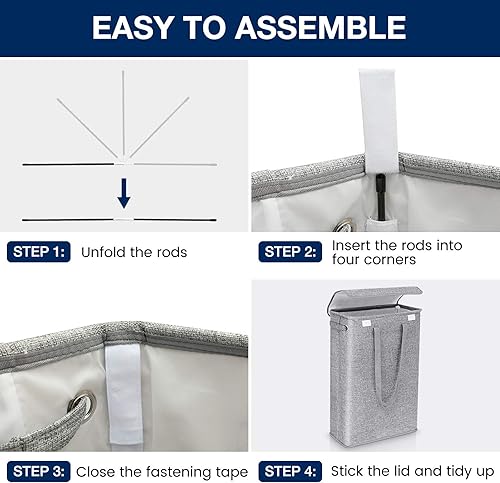 Miniatura 3 de Cesta delgada para lavandería con tapa cesta alta y fina con asas forro impermeable canasta estrecha para ropa sucia para baño dormitorio habitación