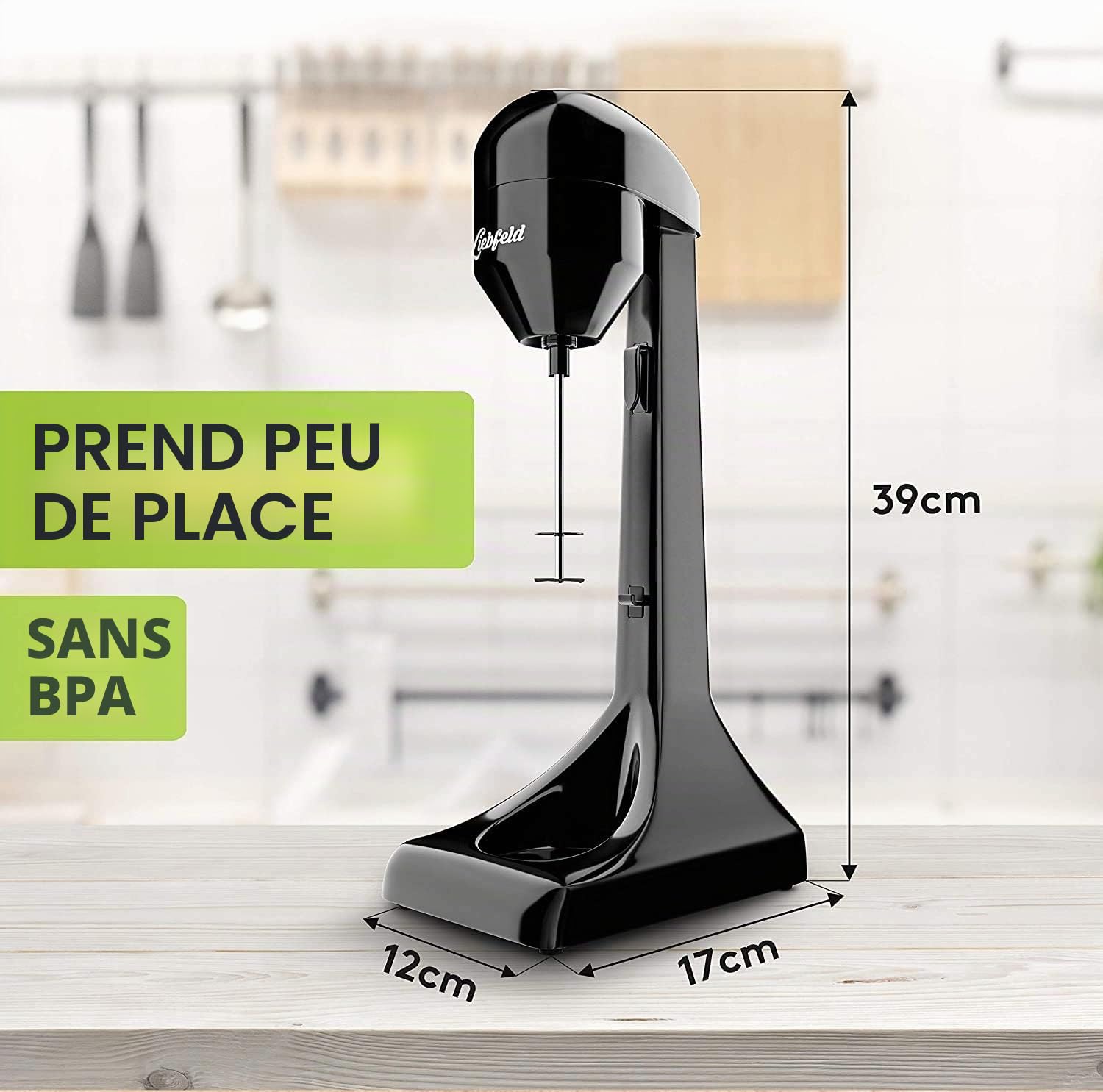 Liebfeld Shaker à protéines électrique – Mixeur plongeant avec gobelet en acier inoxydable de 500 ml – Shake protéiné et milkshake, fitness, blanc d'œuf, mixeur à smoothie, mixeur à smoothie
