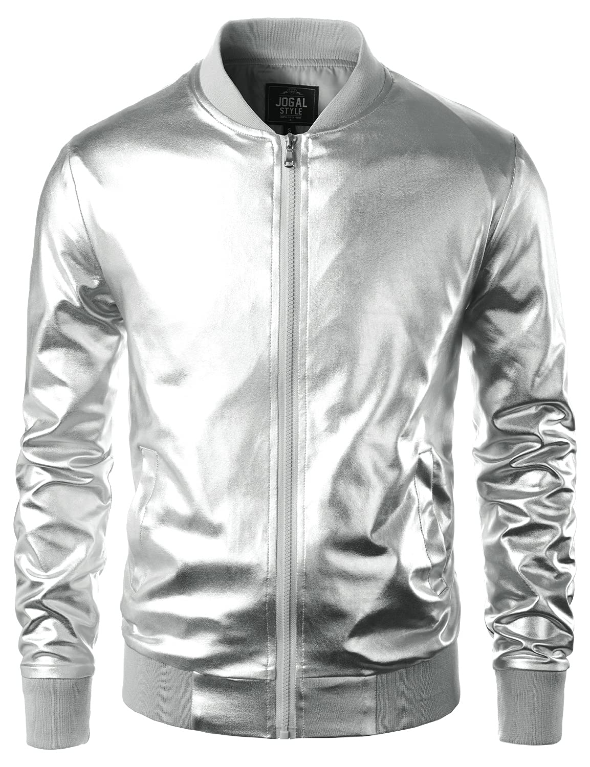 JOGALMen's Metallic Silver Jacket Gold 70's Disco Costume