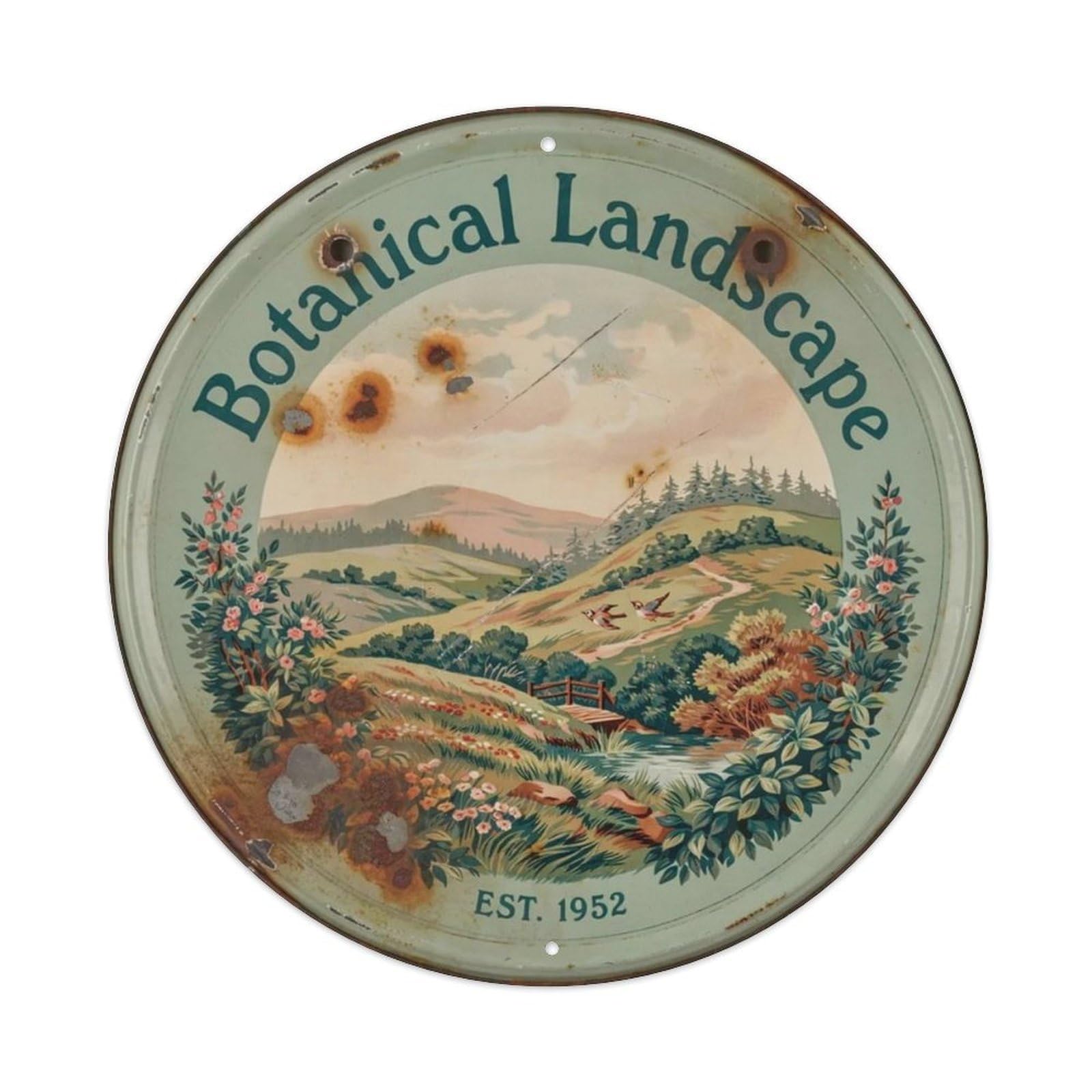 Botanical Landscape Style Metal Tin Sign Plaque