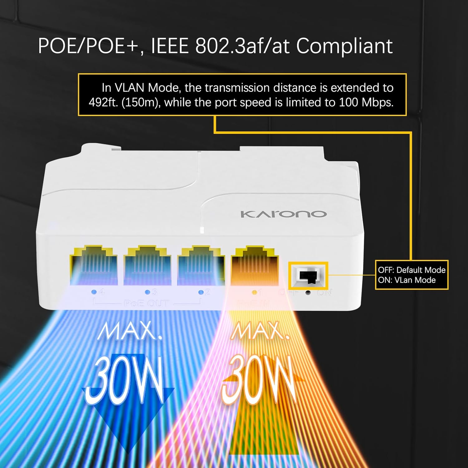 Gigabit PoE Extender 4 Port, 1 in 3 Out Ethernet Passthrough Switch | 10/100/1000Mbps IEEE 802.3af/at | Din Rail Mount | Plug and Play for Security Cameras, IP Devices