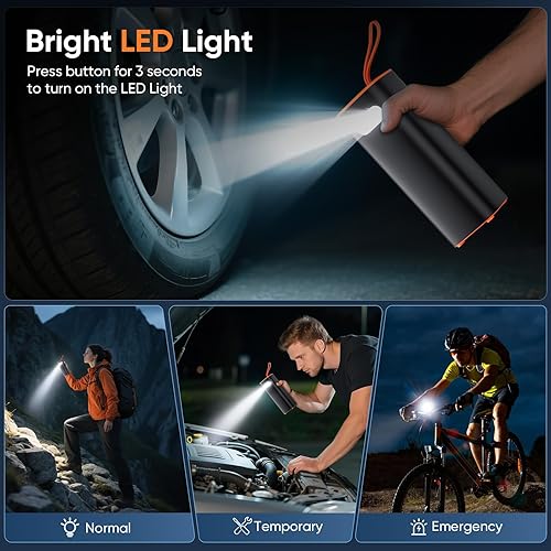 Miniatura 6 de Inflador de neumáticos, compresor de aire portátil, 150 PSI inalámbrico y bomba de neumáticos de doble potencia de 12 V CC para neumáticos de