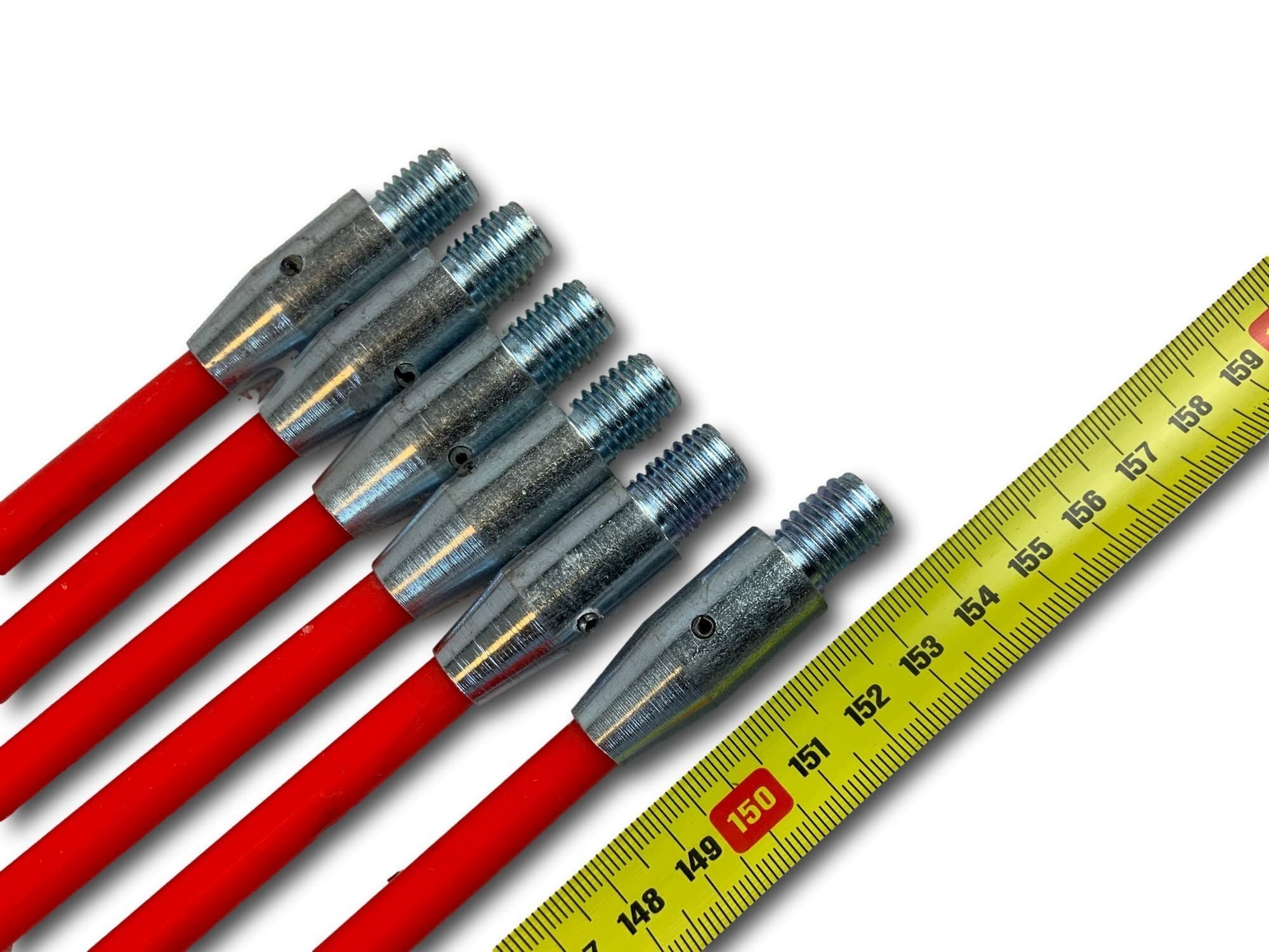 Lote de 6 varillas de deshollinado de fibra de vidrio rojas | Extensión para kit de Longitud 1,5 m | Punta de acero roscada M12x175 mm | Kibros 4CF15x6