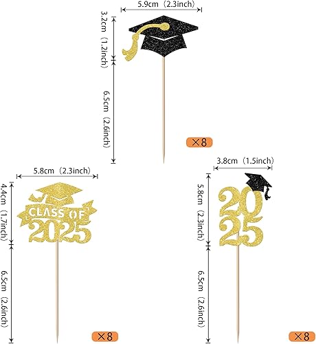 Miniatura 219 de Paquete de 24 adornos dorados para cupcakes de graduación 2025 con purpurina So Proud of You Done Diploma Graduation Cap Cupcake Picks Class of 2025