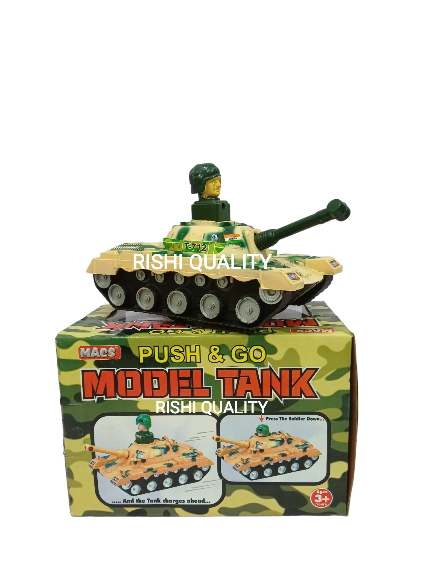 RISHI QUALITY Push and Go Tank for Kids Girls, Boys. When Press Soldiers Down and The Tank Go Ahead. No Battery Required for This Tank. for Christmas Gift, Birthday Return Gift.(Big)