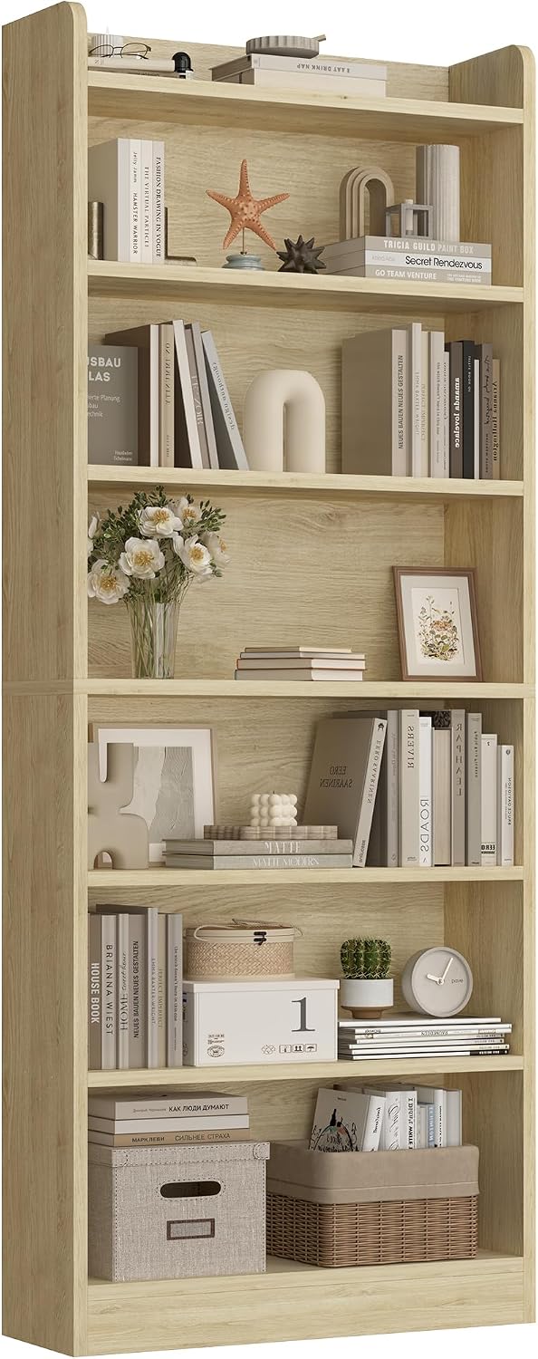 Yaheetech 7 Niveles Estantería de Madera para Libros,60x24x183 cm,con Estantes Ajustables para Salón, Dormitorio y Oficina, Roble Claro