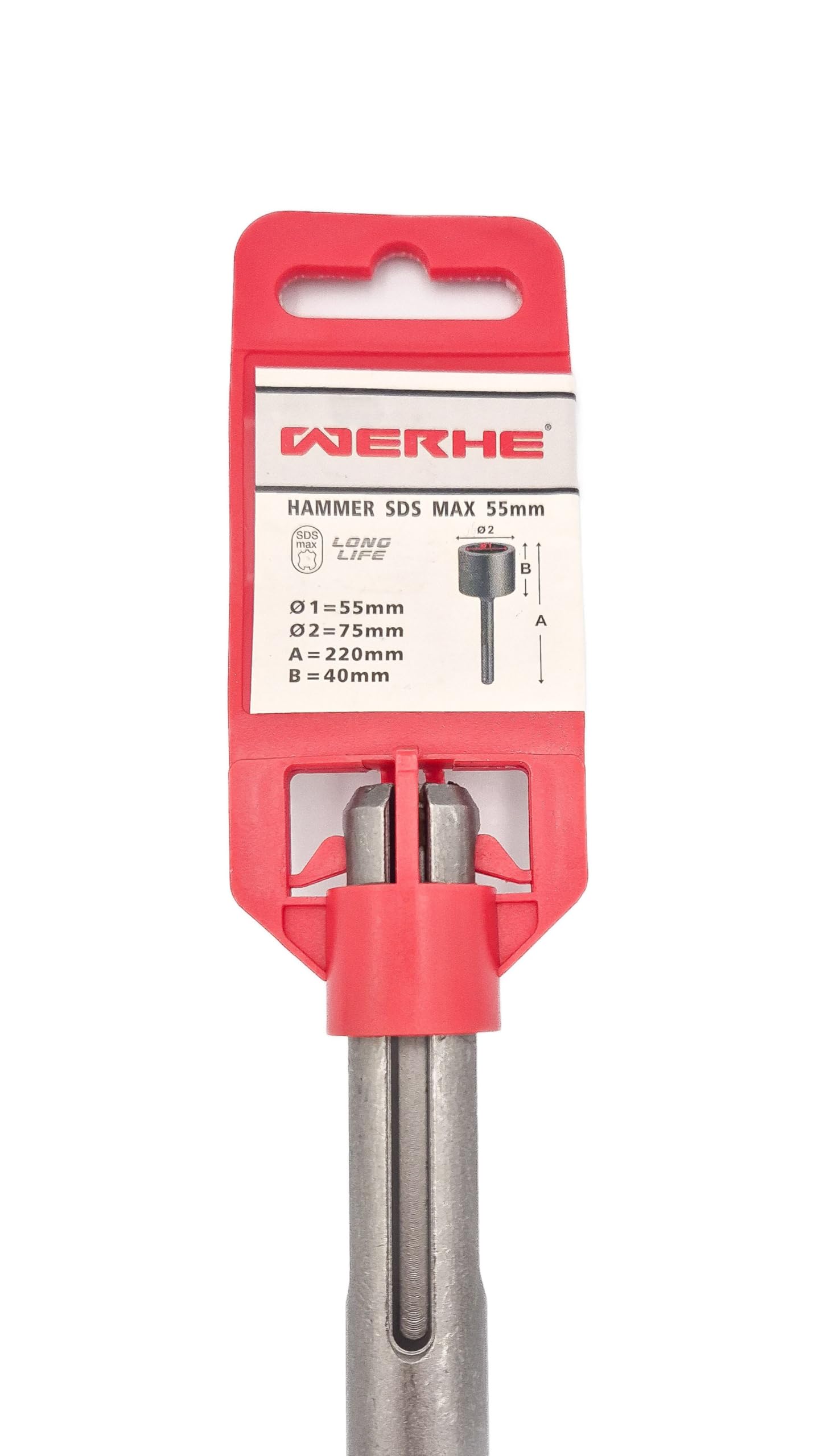 WERHE Hincapostes SDS Max 55 mm, Para Star Pickets, Acero Cromo Vanadio | para postes en T y postes de madera, compatible con SDS Max martillos demoledores, largo 200 mm, peso 1,65 kg