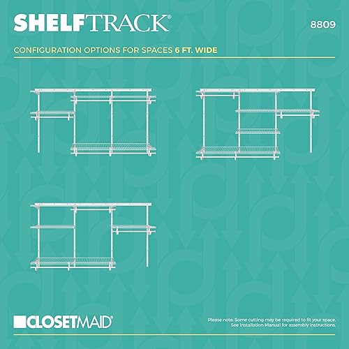 Miniatura 5 de ClosetMaid ShelfTrack - Sistema organizador de alambre para armario, ajustable de 5 a 8 pies, con estantes, barras de ropa, herrajes, acero