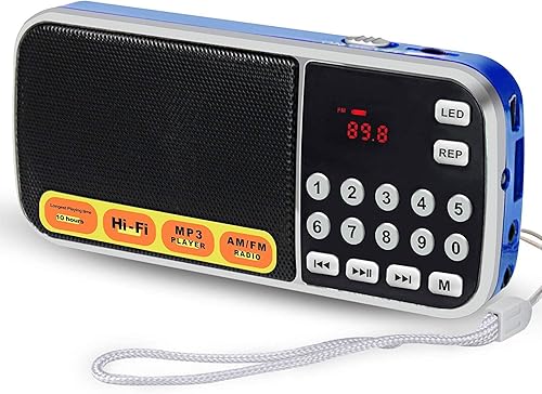 Mini radio portátil AMFM - Radio recargable altavoz de alta potencia reproductor de música compatible con Micro SDTF escaneo automático para guardar