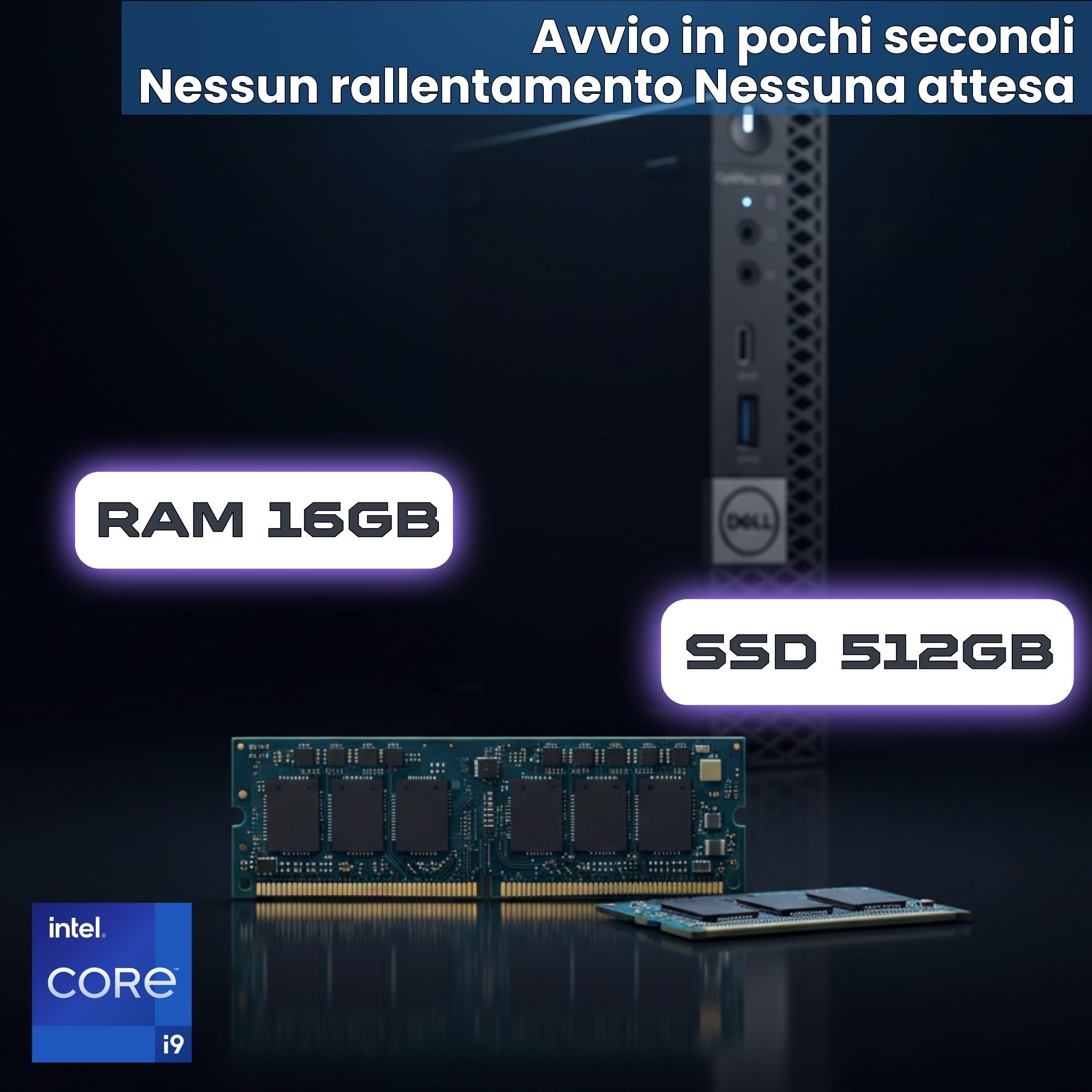 Dell OptiPlex 7070 Mini PC Compatto | Intel Core i9-9900 8 Core 16 Thread Turbo 5.0GHz | 16GB DDR4 | SSD NVMe 512GB | DisplayPort HDMI 4 USB | Windows 11 Pro | Ricondizionato | Garanzia 36 Mesi