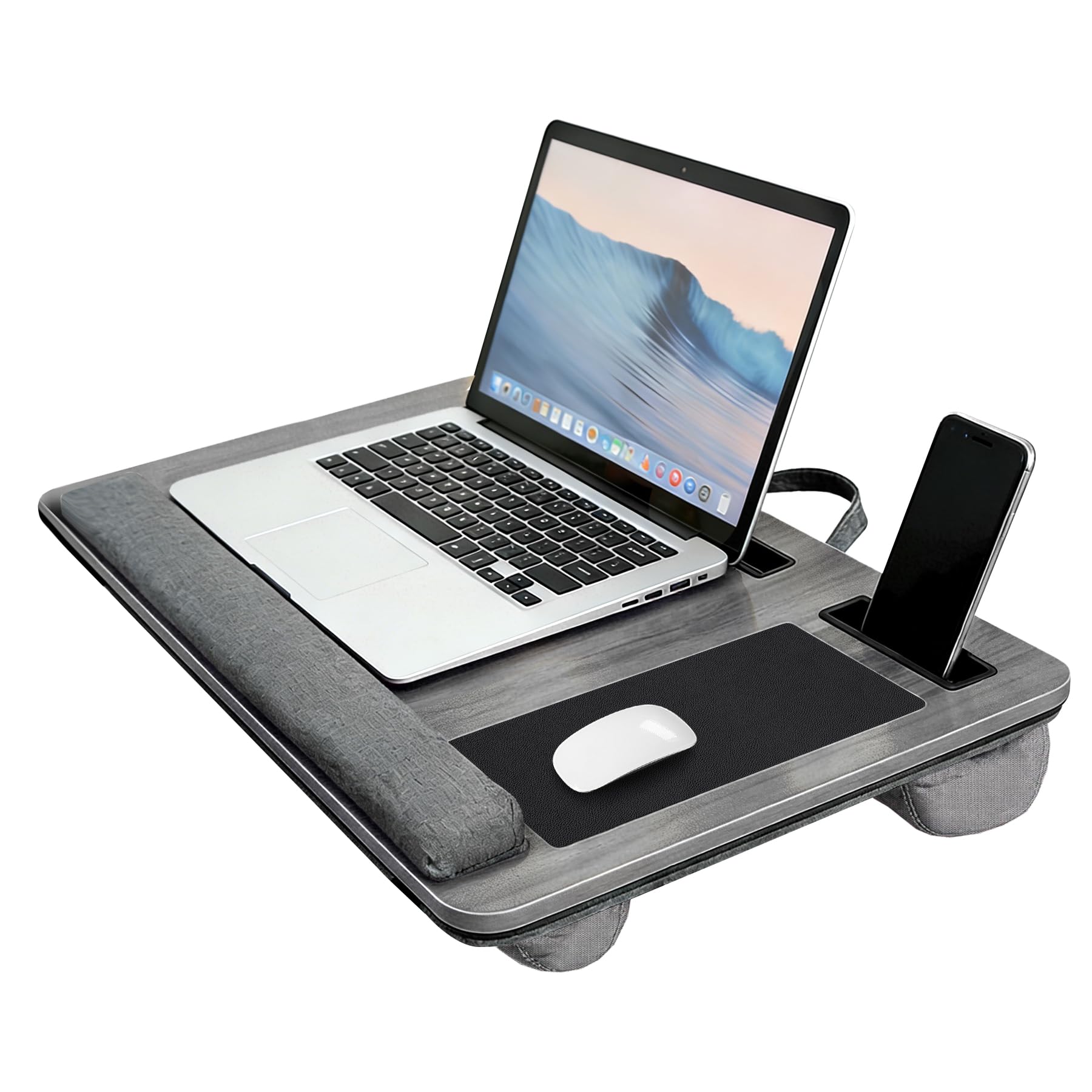 WSKLY(ワスクリ) 膝上テーブル PC クッションテーブル マウスパッド・クッション付き 軽量 持ち運び便利 両面用 寸法は55×34 ポータブル ベッド・ソファー・車・ オフィス用 在宅勤務 ノートパソコンデスク(大型) (グレー, 1個) - 2