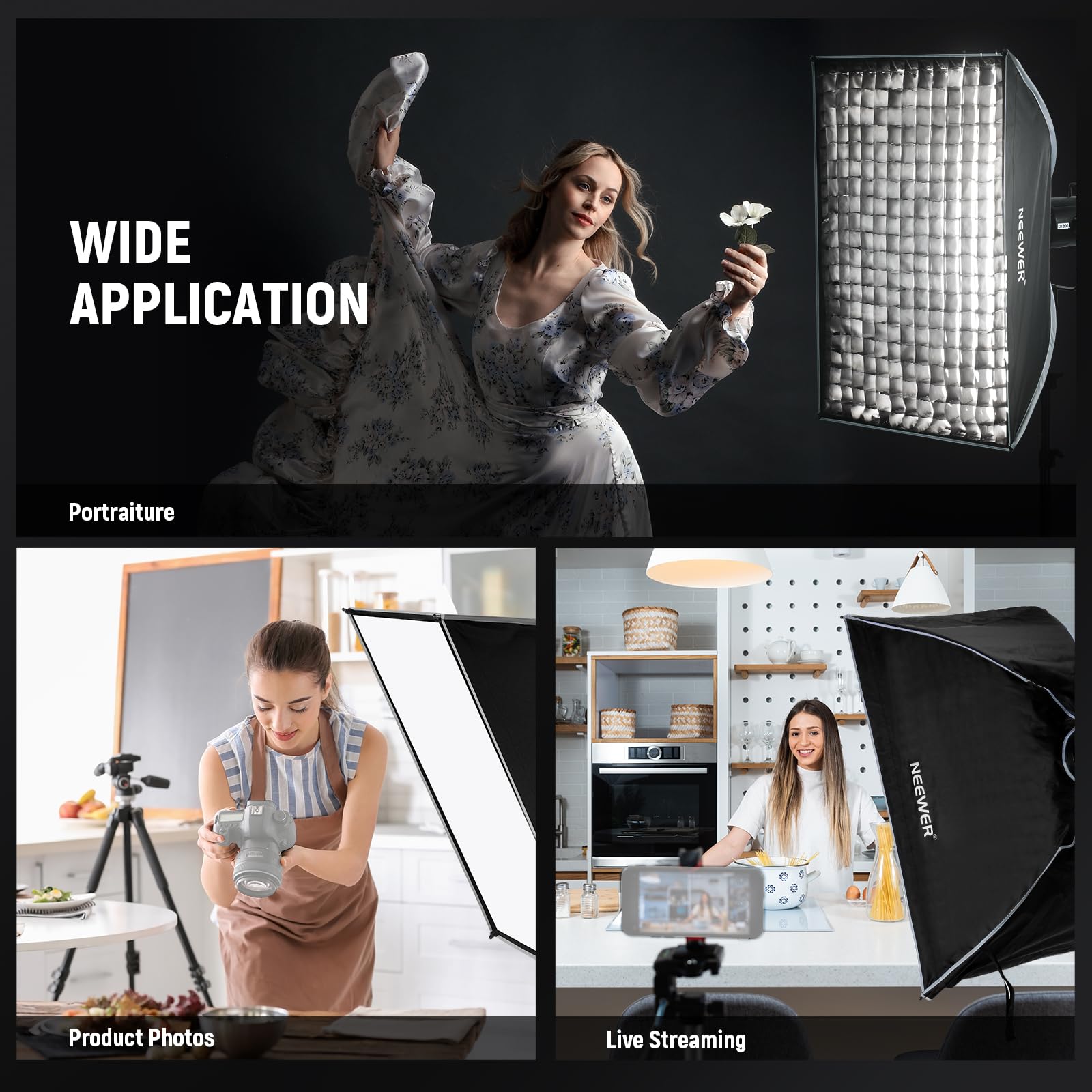 Neewer 61 cm x 89 cm prostokątne pudełko softbox, szybkie odpinanie, miękkie pudełko z mocowaniem Bowens, dyfuzory, siatka, torba, kompatybilne z Aputure 120d kompatybilne z Godox SL60w Q4 AS600B