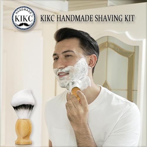 Miniatura 5 de KIKC Brocha de afeitar hecha a mano, diseño profesional para afeitarse de hombres, herramienta de afeitado sintética que se puede utilizar con