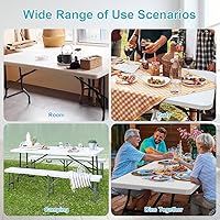 Vista 7 de Mesas plegables de 6 pies, mesa plegable resistente, mesa plegable multifuncional para acampar al aire libre, picnic, fiestas, eventos interiores