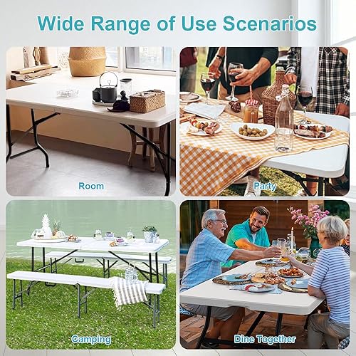 Miniatura 7 de Mesas plegables de 6 pies, mesa plegable resistente, mesa plegable multifuncional para acampar al aire libre, picnic y fiestas (con estante