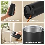 KETIEE 12oz Mug de voyage, tasse à café isolée avec un filet étanche-Press-Pop-Sealed-Lid, tasse de café à vide en acier inoxydable double paroi réutilisable pour boissons chaudes et froides (Black-350ml)