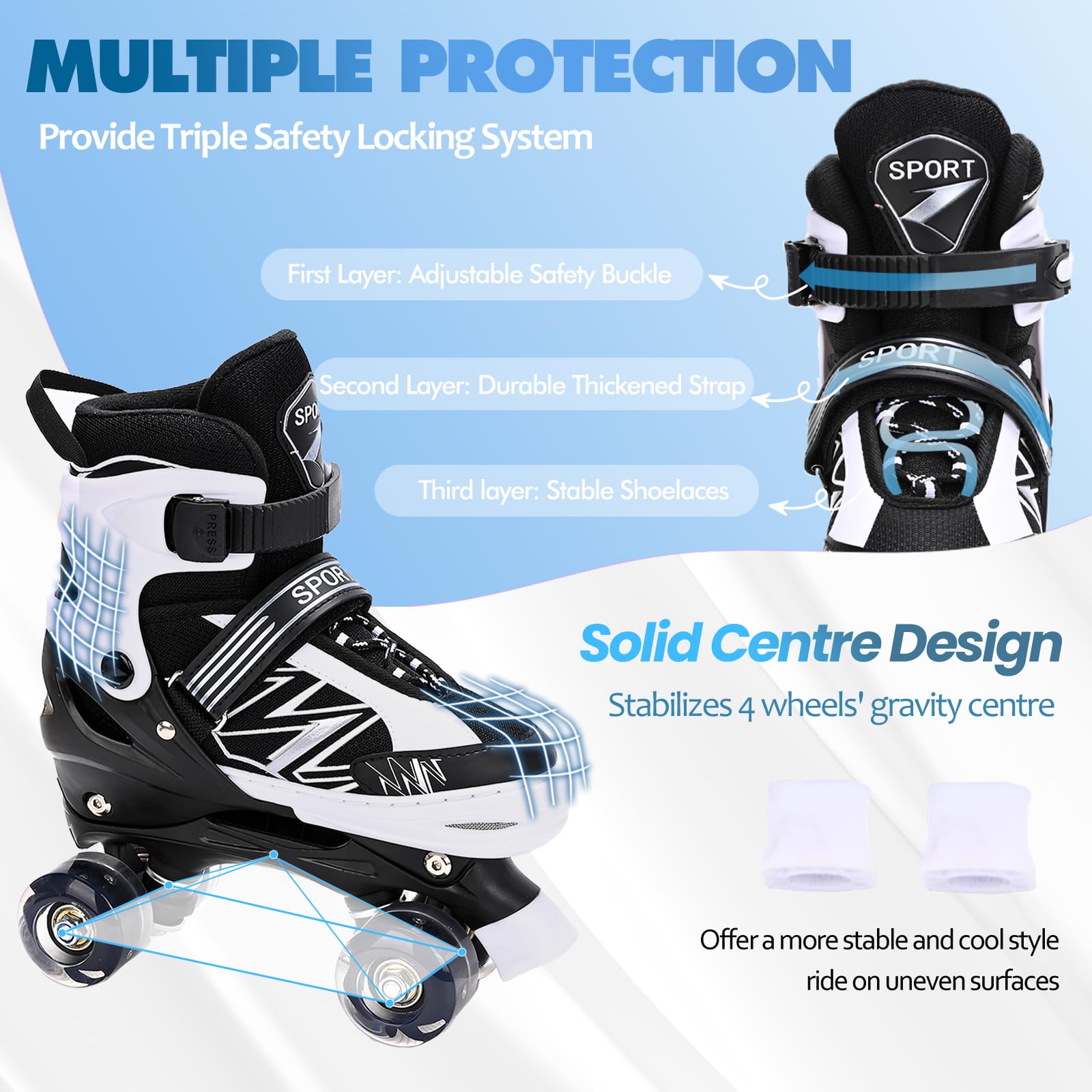 LOKJIJI Pattini a rotelle per bambini ragazze ragazzi principianti, 4 misure regolabili per bambina e bambino con ruote luminose, pattini a rotelle viola e bianco per lo sport