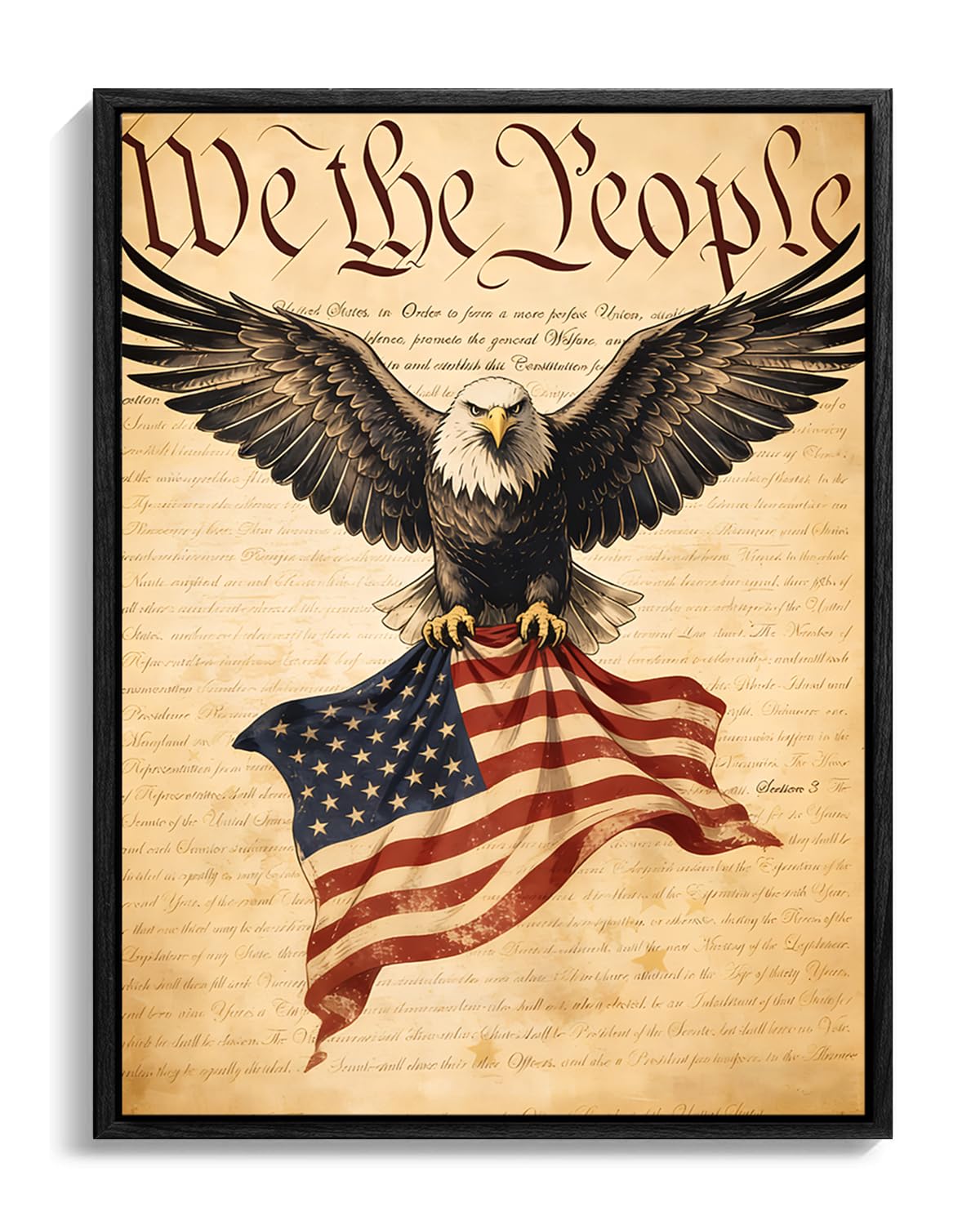 American Flag Framed Canvas Wall Art, 4th of July Canvas Prints